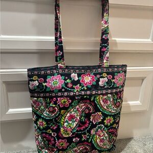 Vera Bradley Black Tote with Pink and Green Floral Design
